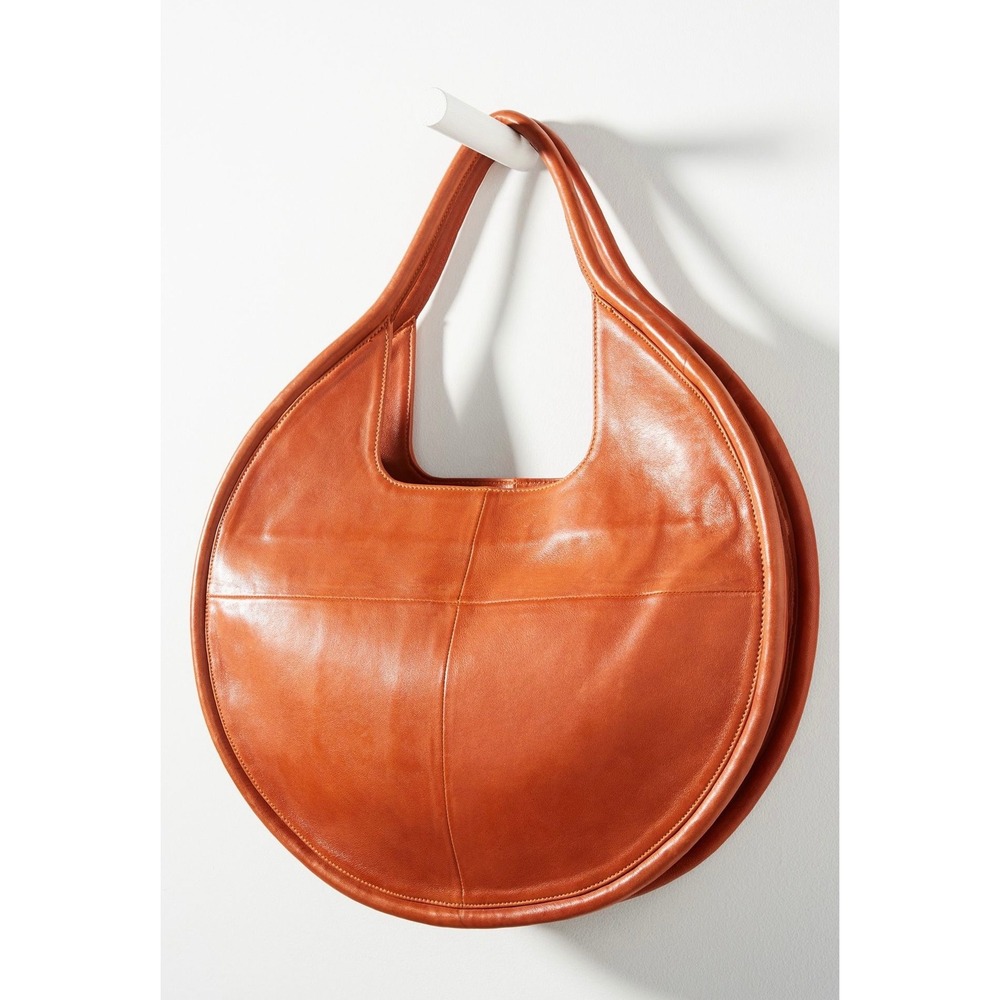 Anthropologie Julien Cognac Leather Round Tote Bag Oversized Boho